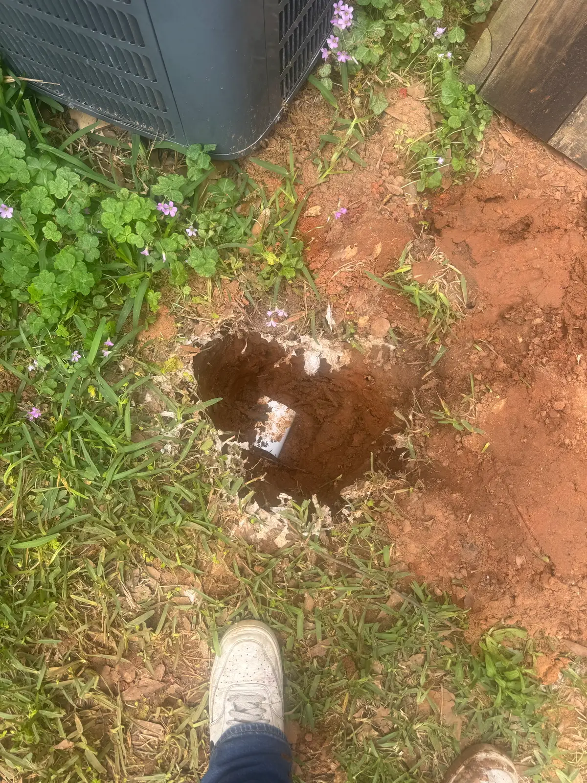 Adams Plumbing & Drain Company repairing cracked sewer pipe in Thornhill, AL